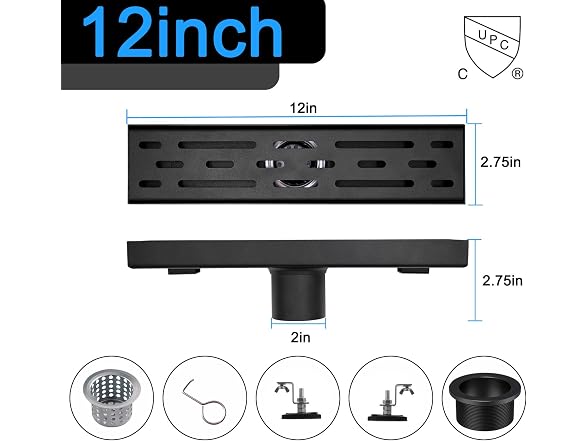 Fibetter 24 In Black Linear Shower Drain