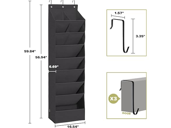 STORAGEIDEAS Door Shoe Organizer Black, 8 Layers, 2-Pack