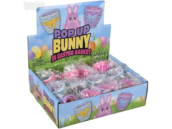 Squeezy Pop Up Bunny in Easter Basket Toy 12PK
