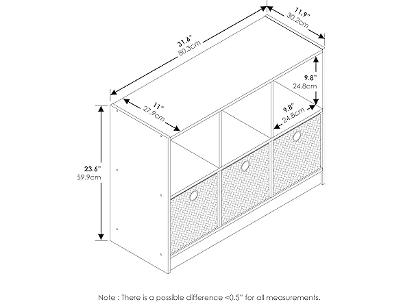 Furinno Basic 3x2 Bookcase Storage w/Bins