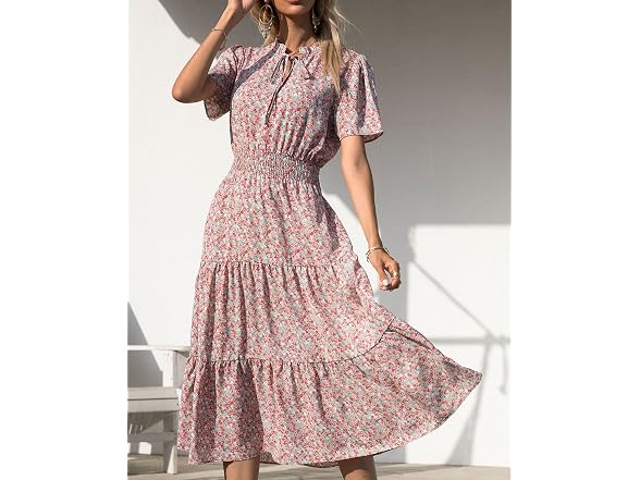 Btfbm Women (S) Summer Casual Boho Tie V Dress