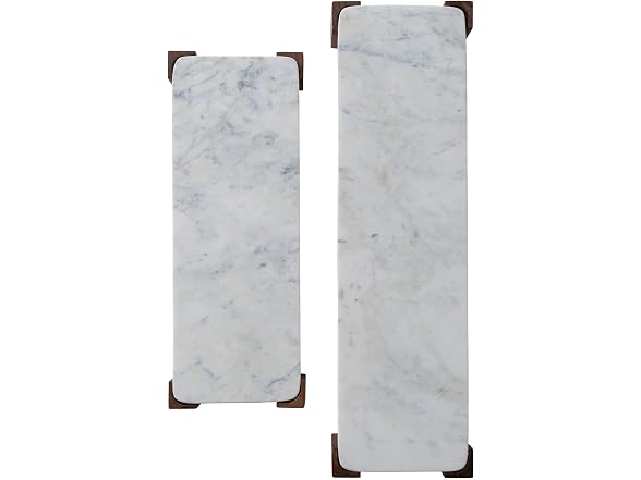 Creative Co-Op 2 pcs Marble Acacia Wood Nesting Pedestals