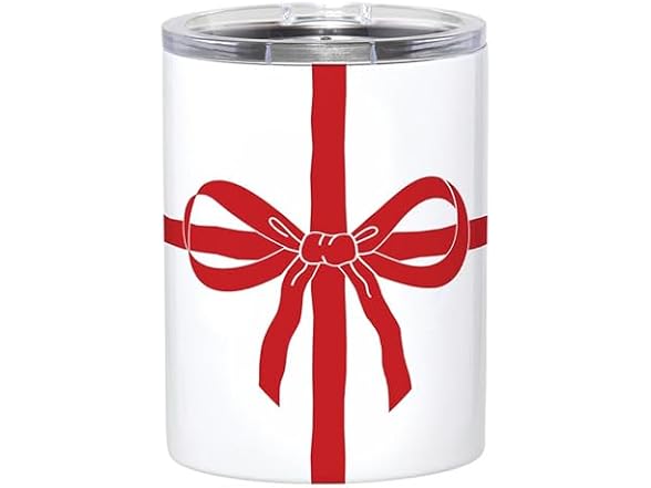 Travel Tumbler 12-Ounce, White Red Bow