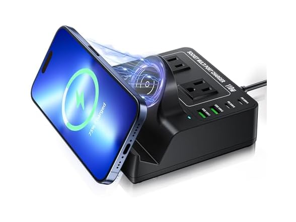 TOPOINT 7 in 1 Power Strip with Wireless Charger
