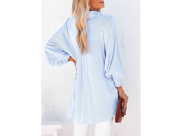 LEMAFER Womens Smocked Boyfriend Shirt