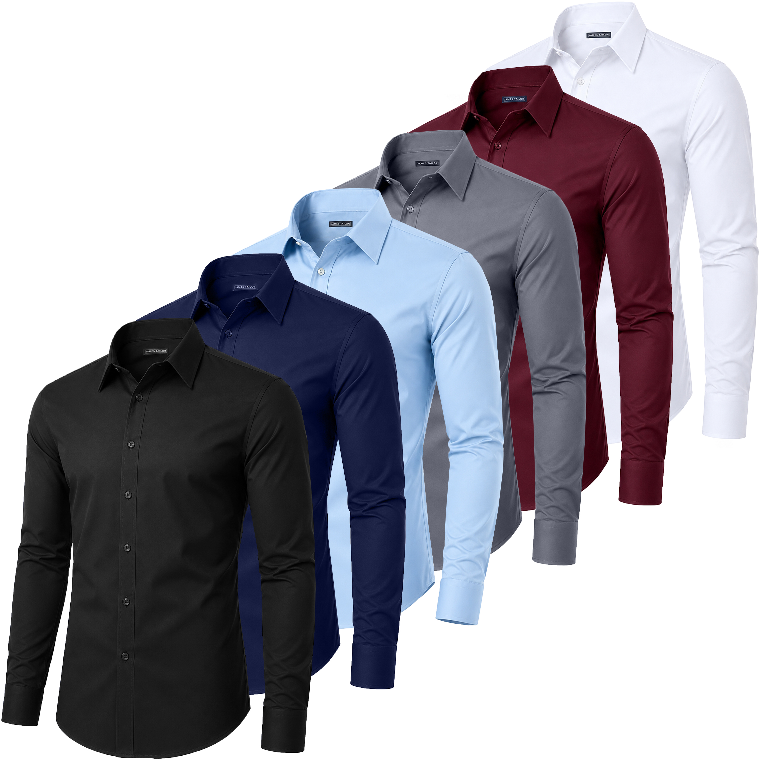 5Pk Mens L/S Stretch Dress Shirt - Gallery 9