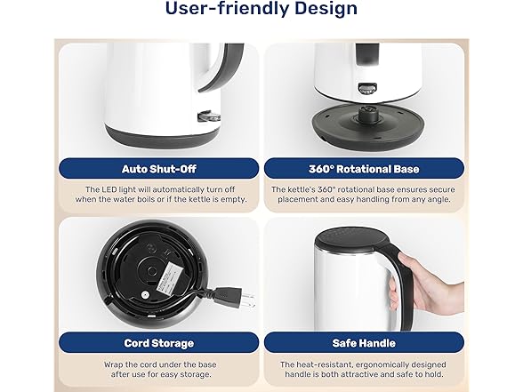 YSSOA Electric Kettle, 1.8L Double Wall