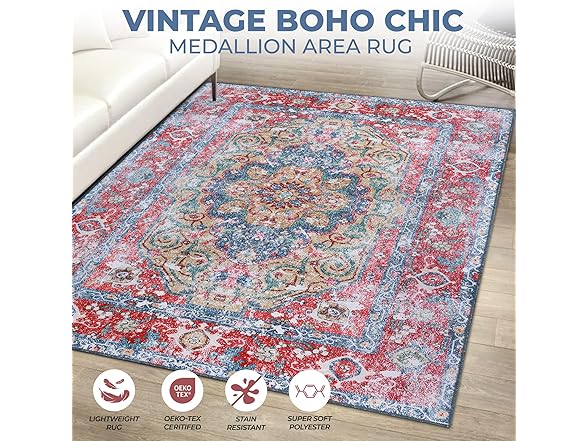 Superior Rustic Medallion Non-Slip Indoor Rug