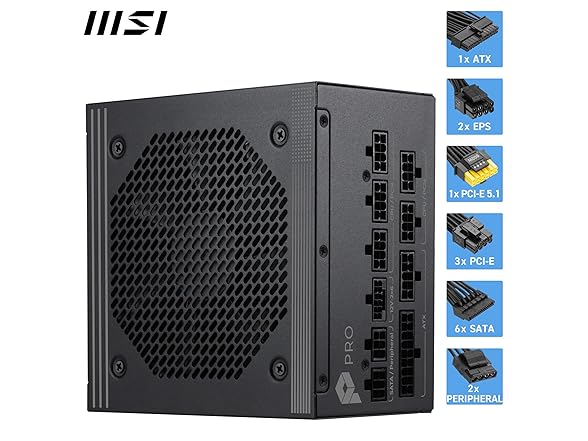 MSI PRO A850PL PCIE5, Fully Modular Gaming 850W Power Supply