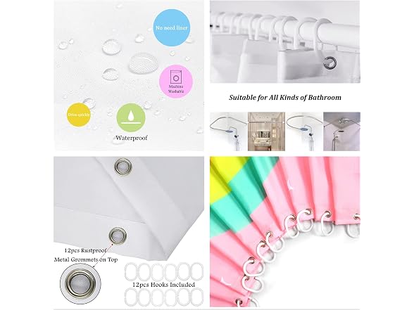 LB Get Naked Marble Shower Curt with Hooks