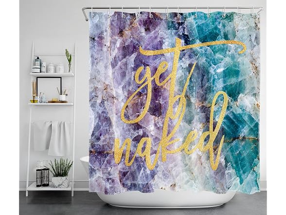 LB Get Naked Marble Shower Curt with Hooks