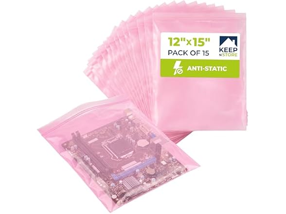 12" x 15" Pink Anti-Static Resealable Poly Bags, Pack of 15