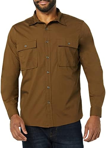 Amazon Essentials Men's Slim-Fit Long-Sleeve Two-Pocket Utility Shirt (Previously Goodthreads), Dark Olive, Large