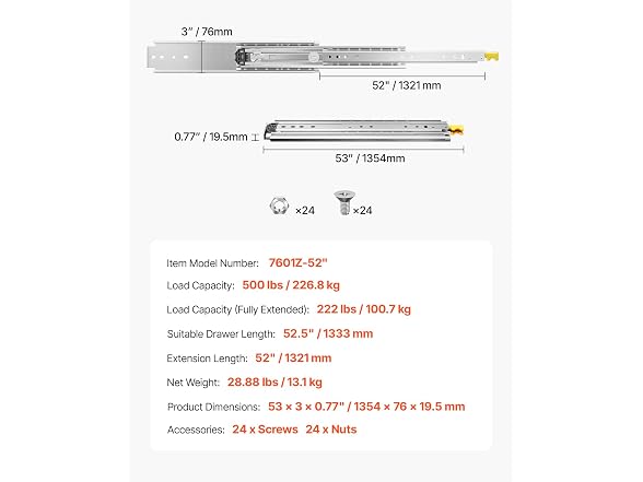 Heavy Duty Drawer Slides 52 Inch 500 lb
