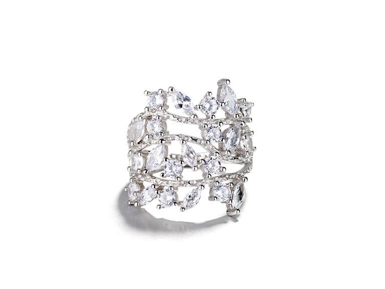 AAA IGT-DAAS-DRB435-6 6 White Gold Crystal Leaf Ring