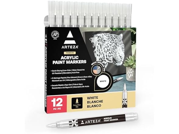 ARTEZA Acrylic Paint Markers, Set of 12 White