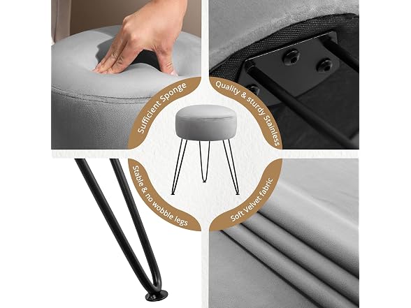 LUE BONA Grey/Black Vanity Stool