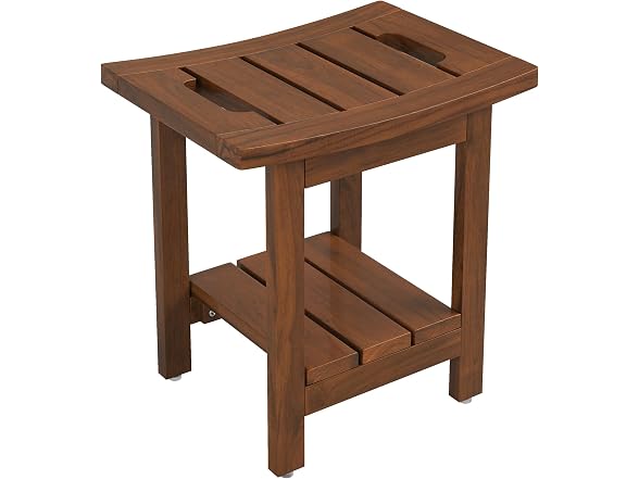 16" Waterproof Brown Teak Shower Stool