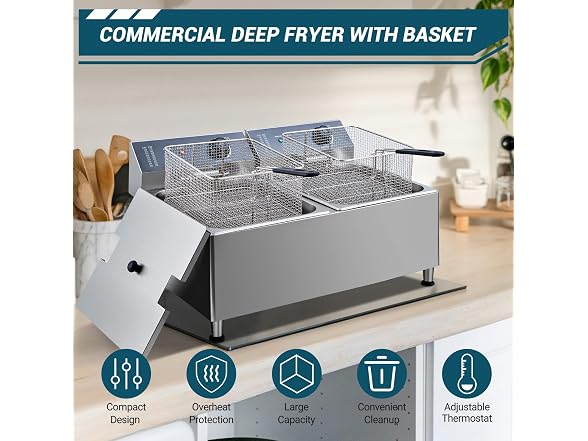 Commercial Deep Fryer 11L 1700W Stainless Steel Electric Countertop Fryer