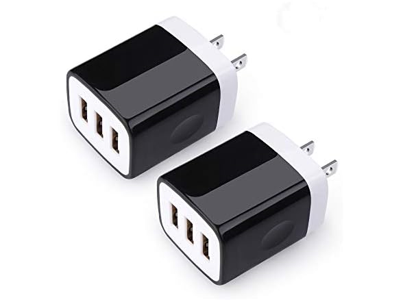 Sicodo 2pk USB Wall Charger, 3-Port