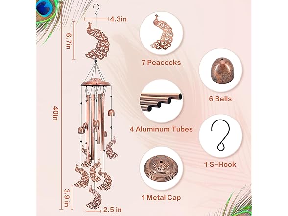 EZTZEN Peacock Wind Chimes