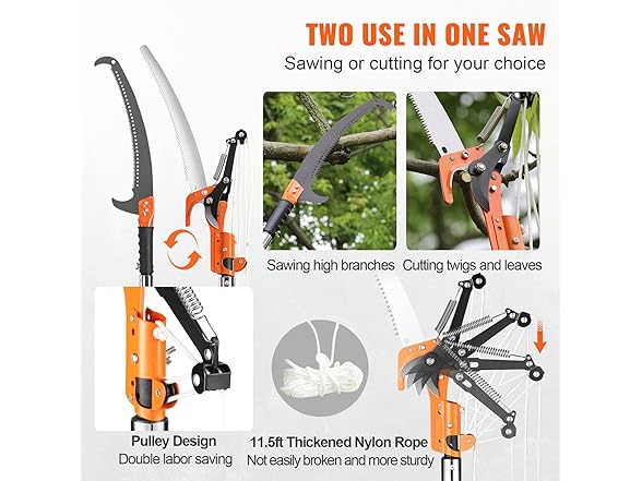 VEVOR Manual Pole Saw, 7.3-27 ft 