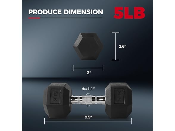 RitFit 5LB Rubber Encased Hex Dumbbell Set