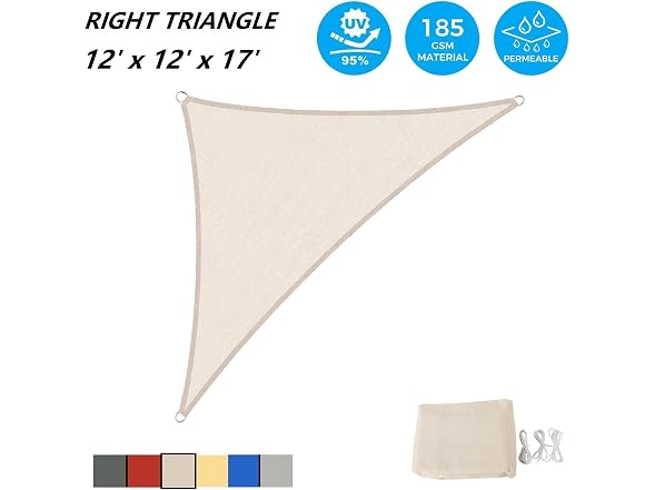 AsterOutdoor Sun Shade Sail Triangle 12' x 12' x 17'