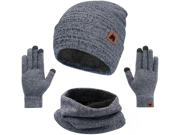 Mysuntown Beanie Hat Scarf Gloves Set Grey