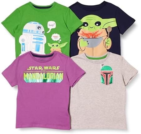 Amazon Essentials Disney | Marvel | Star Wars Boys' Short-Sleeve T-Shirts (Previously Spotted Zebra), Pack of 4, Star Wars Child, X-Large
