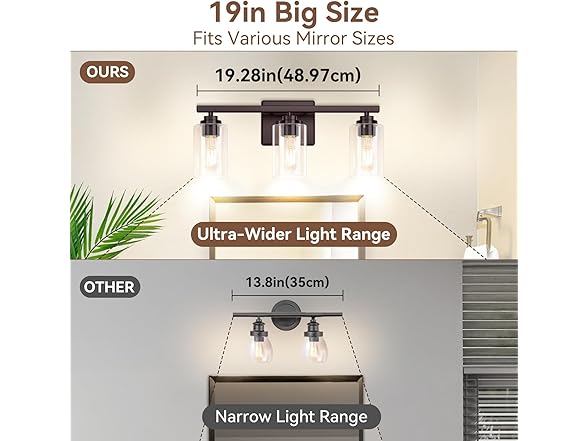 3-Light Bathroom Light Fixtures, 19" Modern, Brown