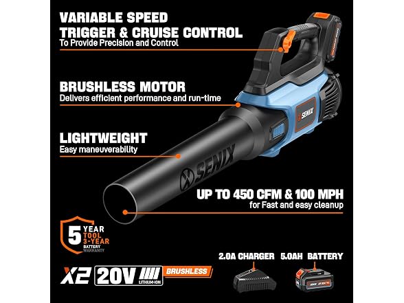 SENIX 20V Max Cordless Leaf Blower - Gallery 2