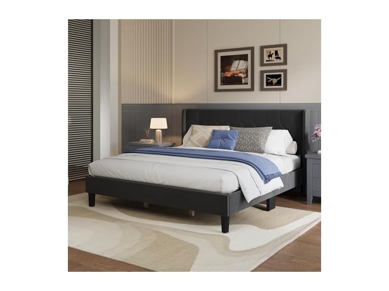 Avenco King Size Bed Frame with Winged Headboard