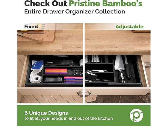 Expandable Kitchen Drawer Organizer up to 25 Inches Wide, 10 Slots - Black