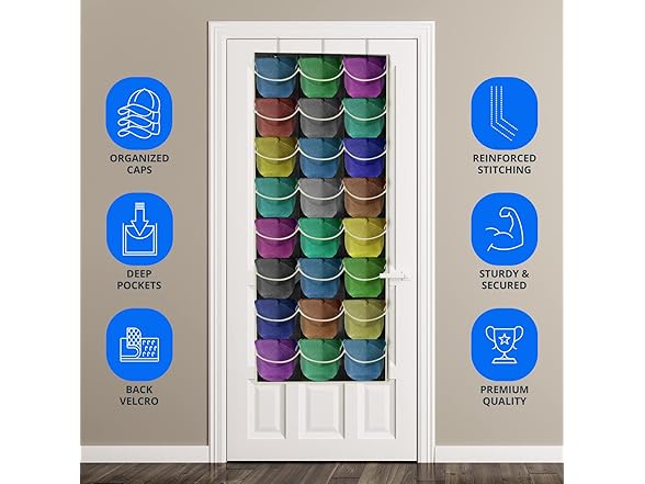 24 Pocket Over Door Hat Organizer