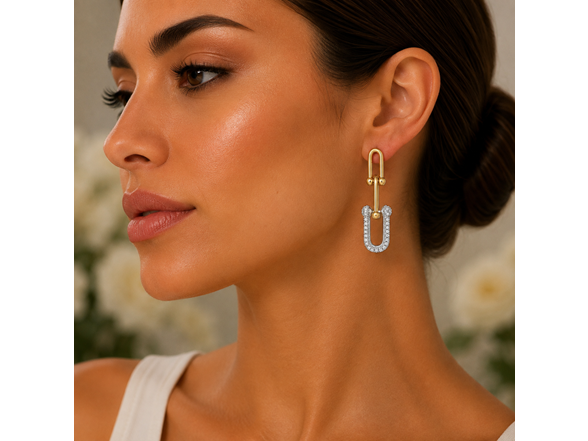 18K Gold Plated CZ Link Drop Earrings