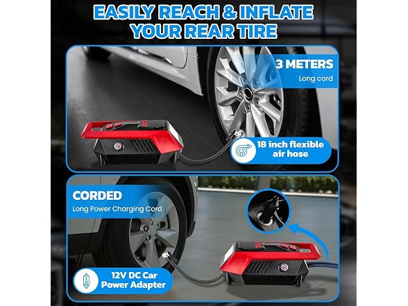 Bullseye 12V DC Car Tire Inflator Portable Air Compressor