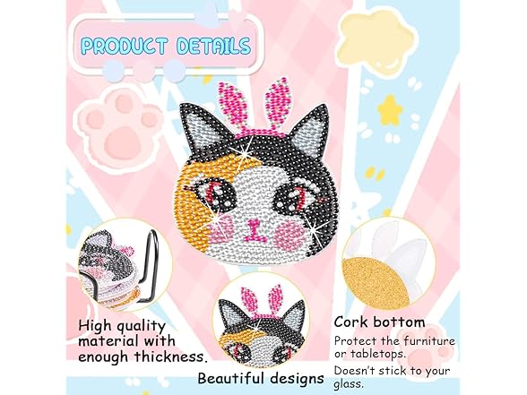 DIY Cat Coasters Diamond Painting Kit