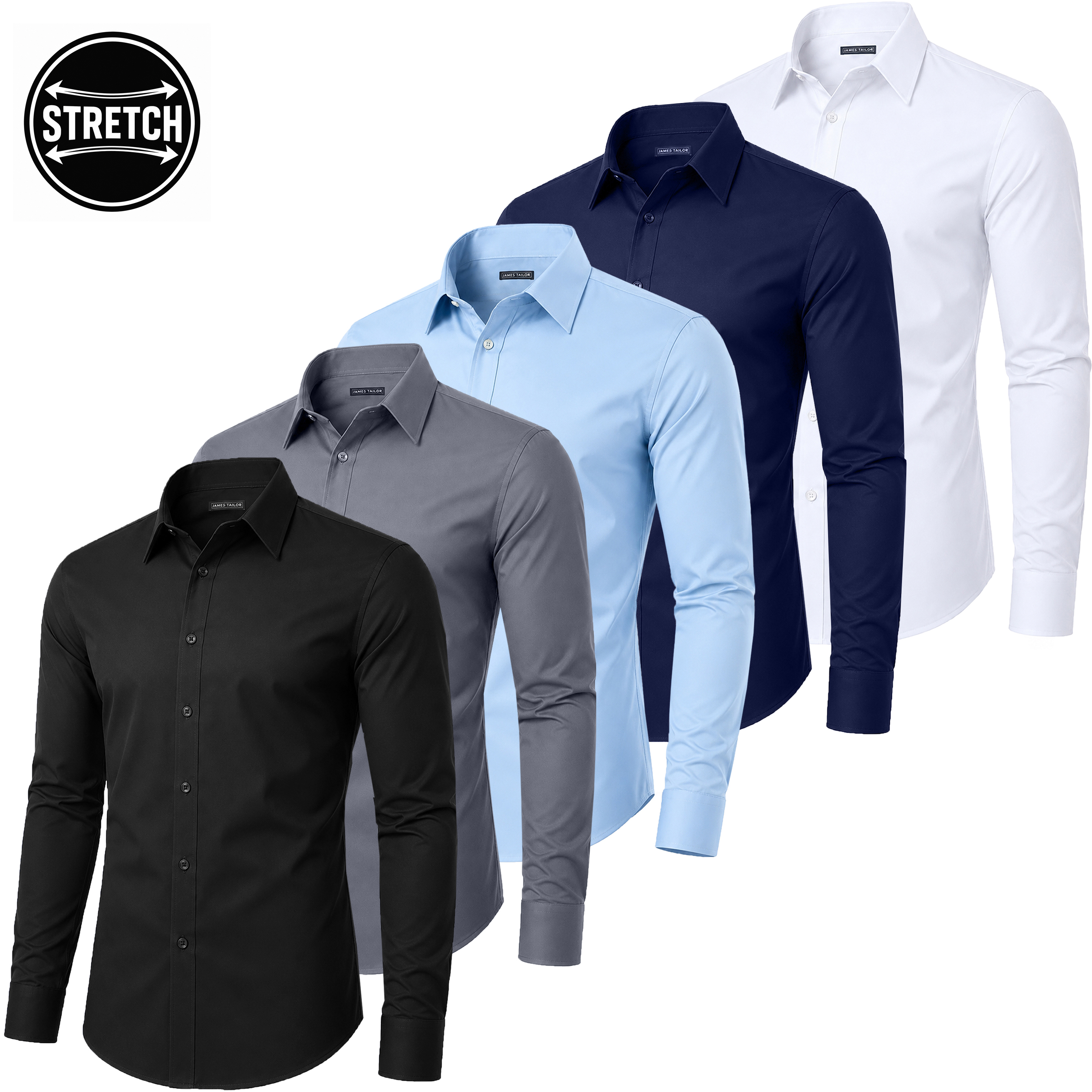 5Pk Mens L/S Stretch Dress Shirt - Gallery 12