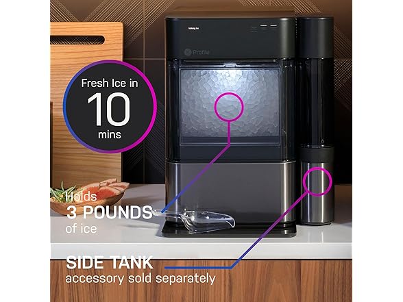 GE Profile Opal 2.0 Countertop Nugget Ice Maker Black Stainless Steel