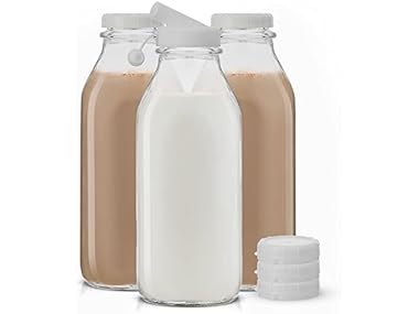 $9.99 JoyJolt Glass Milk Bottles with Lids and Pourer dealfomo