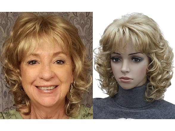Kalyss Short Curly Blonde Wig with Bangs 12 in
