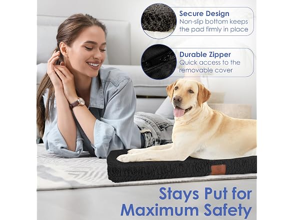AKC Orthopedic Memory Foam Dog Crate Mat, 42" x 27", Black