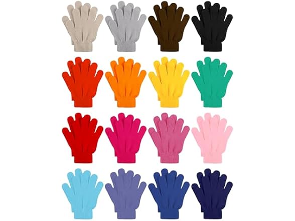 16 Pack Kids Stretchy Winter Gloves