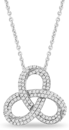 Amazon Essentials Sterling Silver 0.33 cttw Round White Diamonds knotted Pendant Necklace, 18 inch Rolo Chain