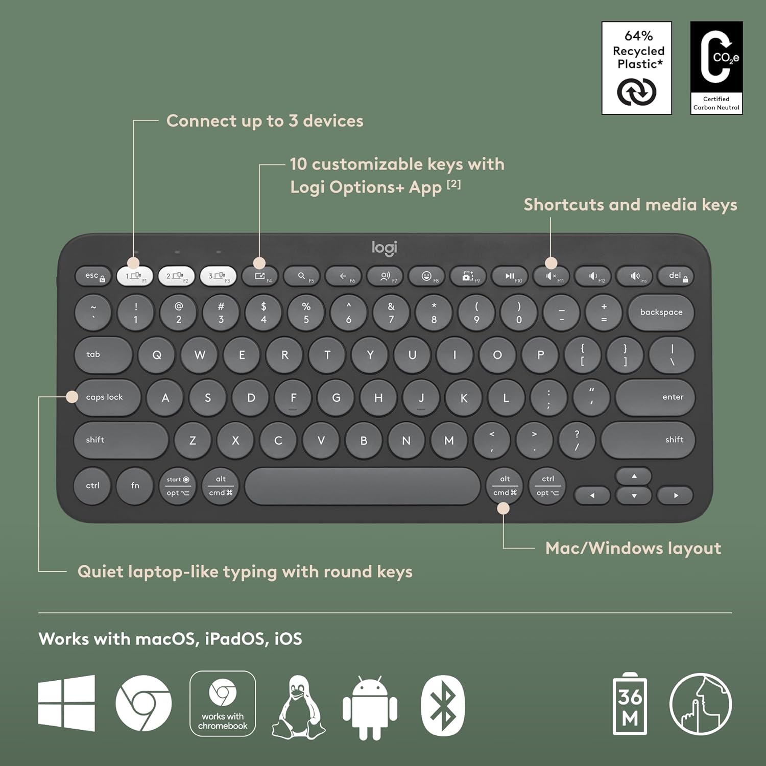 Logitech Pebble Keys 2 K380s Wireless Keyboard - Gallery 14