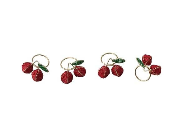 4-Piece Round Handmade Glass Beaded Cherry Napkin Rings