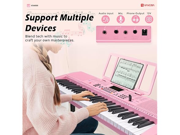 VANGOA Pink Electric Piano Keyboard