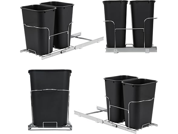2 x 35 Quart Double Bin Pull-Out Trash Can for Under Kitchen Cabinet,Black 