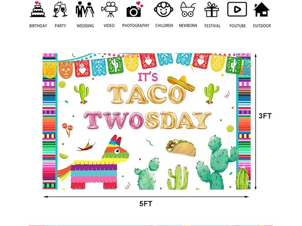 Ticuenicoa 5×3ft Fiesta Taco Twosday